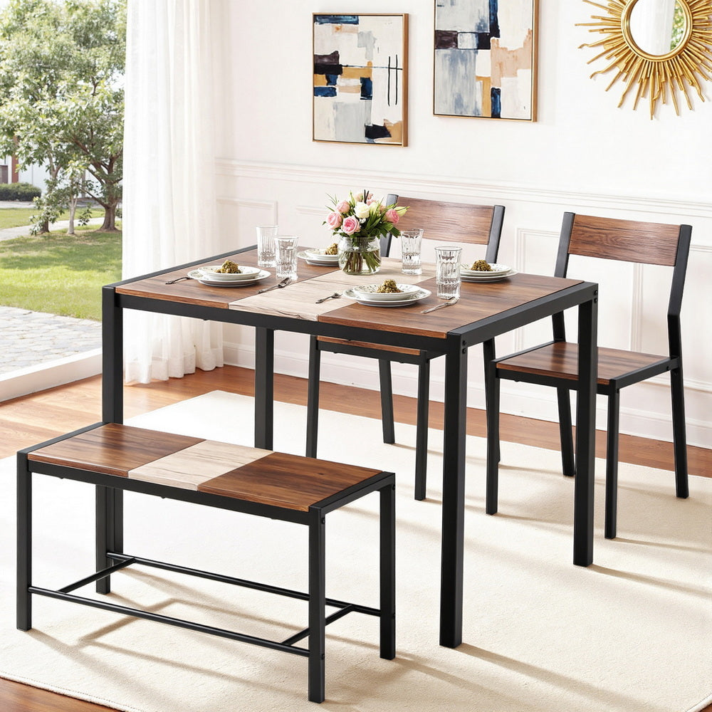 Artiss Dining Table and Chairs Set of 4 Bench Kitchen Furniture Rustic Brown