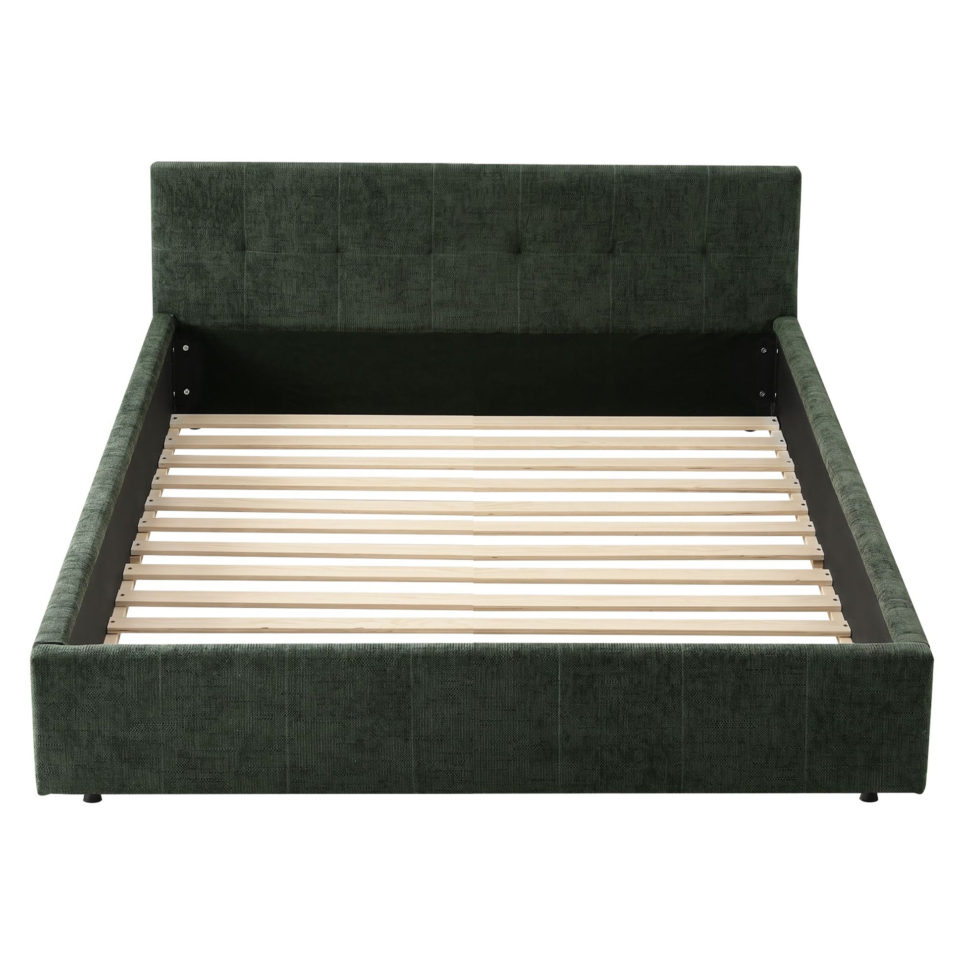 Artiss Double Bed Frame Chenille Heavy Duty Platform Base Green 300kg Support No Box Spring Needed