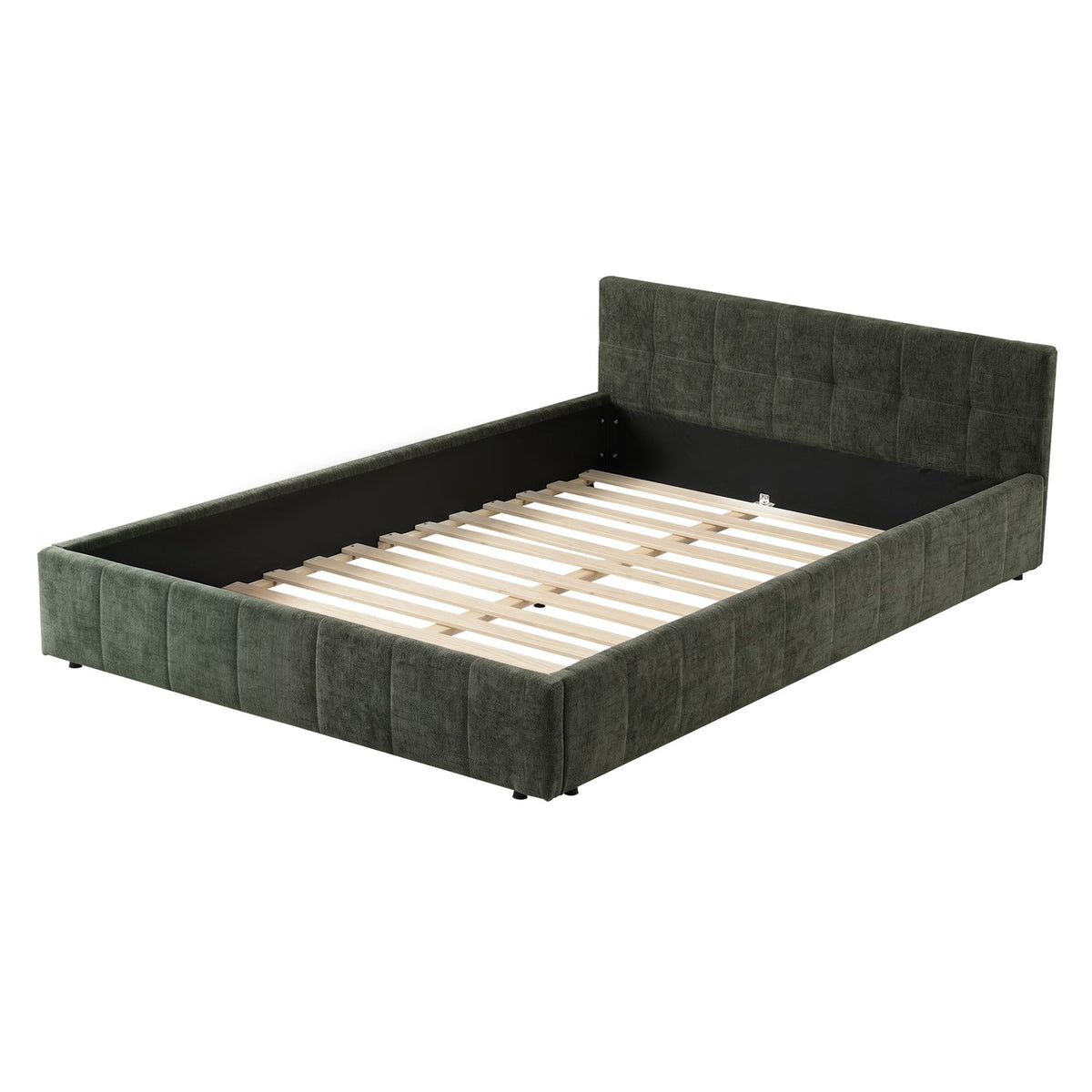 Artiss Double Bed Frame Chenille Heavy Duty Platform Base Green 300kg Support No Box Spring Needed