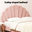 Artiss Double Bed Frame and Round Coffee Table Set Pink Velvet Bedhead with Wooden Side Table