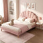 Artiss Double Bed Frame and Round Coffee Table Set Pink Velvet Bedhead with Wooden Side Table