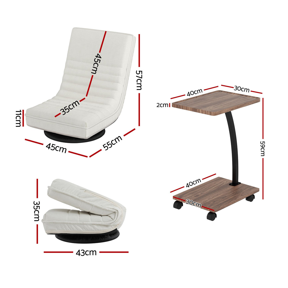 Artiss Floor Lounge 360° Swivel Foldable Sofa Chair and Side Table with Castors Set