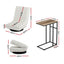 Artiss Floor Lounge & Coffee Table Set, Swviel Foldable Linen Sofa Chair White, C-Shaped Side Table Walnut