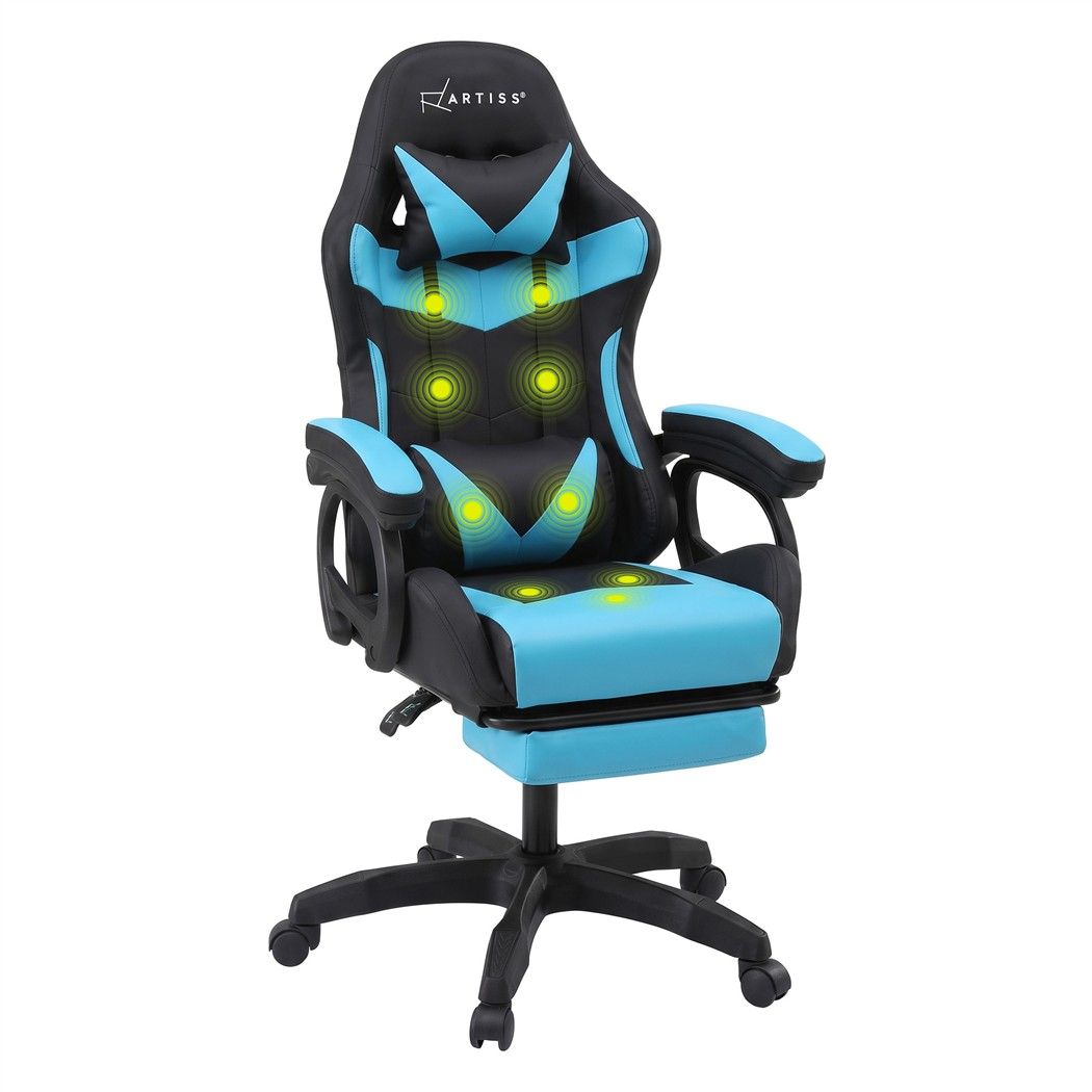 Artiss Gaming Office Chair with 8 Point Message Reline Ergonomic Blue