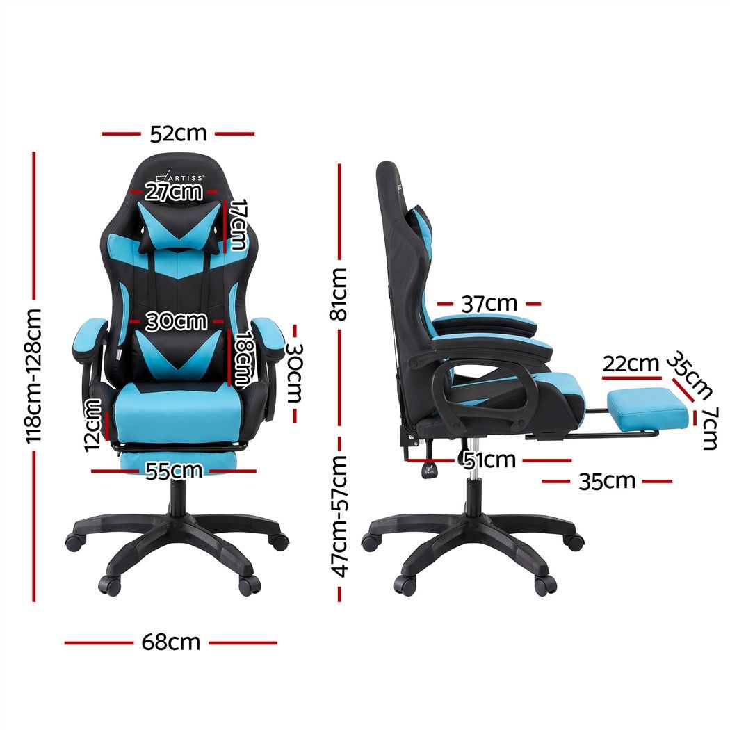 Artiss Gaming Office Chair with 8 Point Message Reline Ergonomic Blue