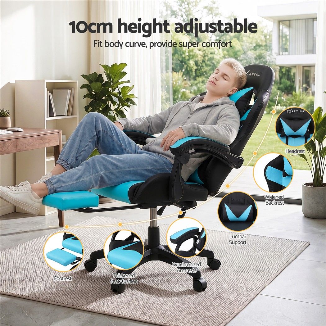 Artiss Gaming Office Chair with 8 Point Message Reline Ergonomic Blue