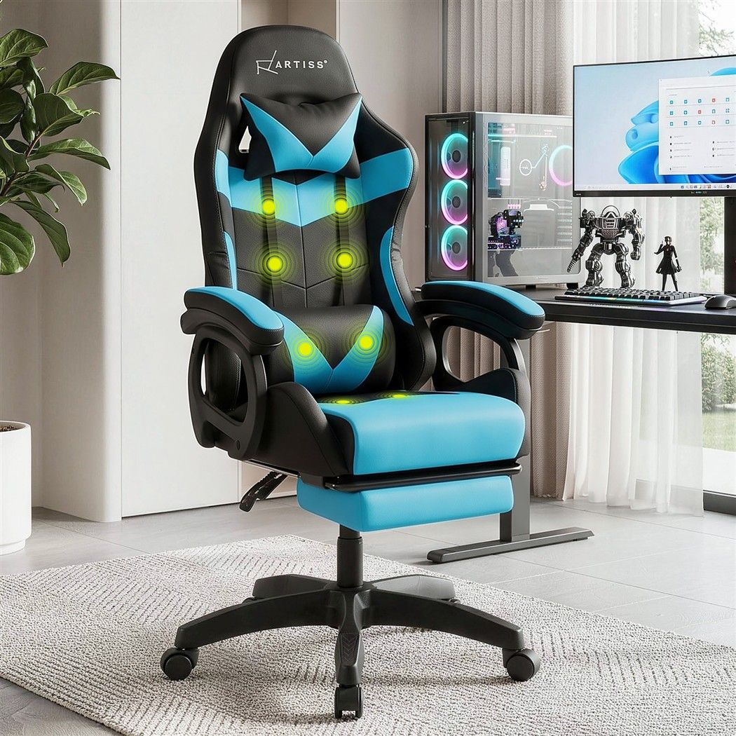 Artiss Gaming Office Chair with 8 Point Message Reline Ergonomic Blue