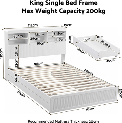 Artiss King Single Bed Frame and 2 Bedside Table Bedroom Furniture Set