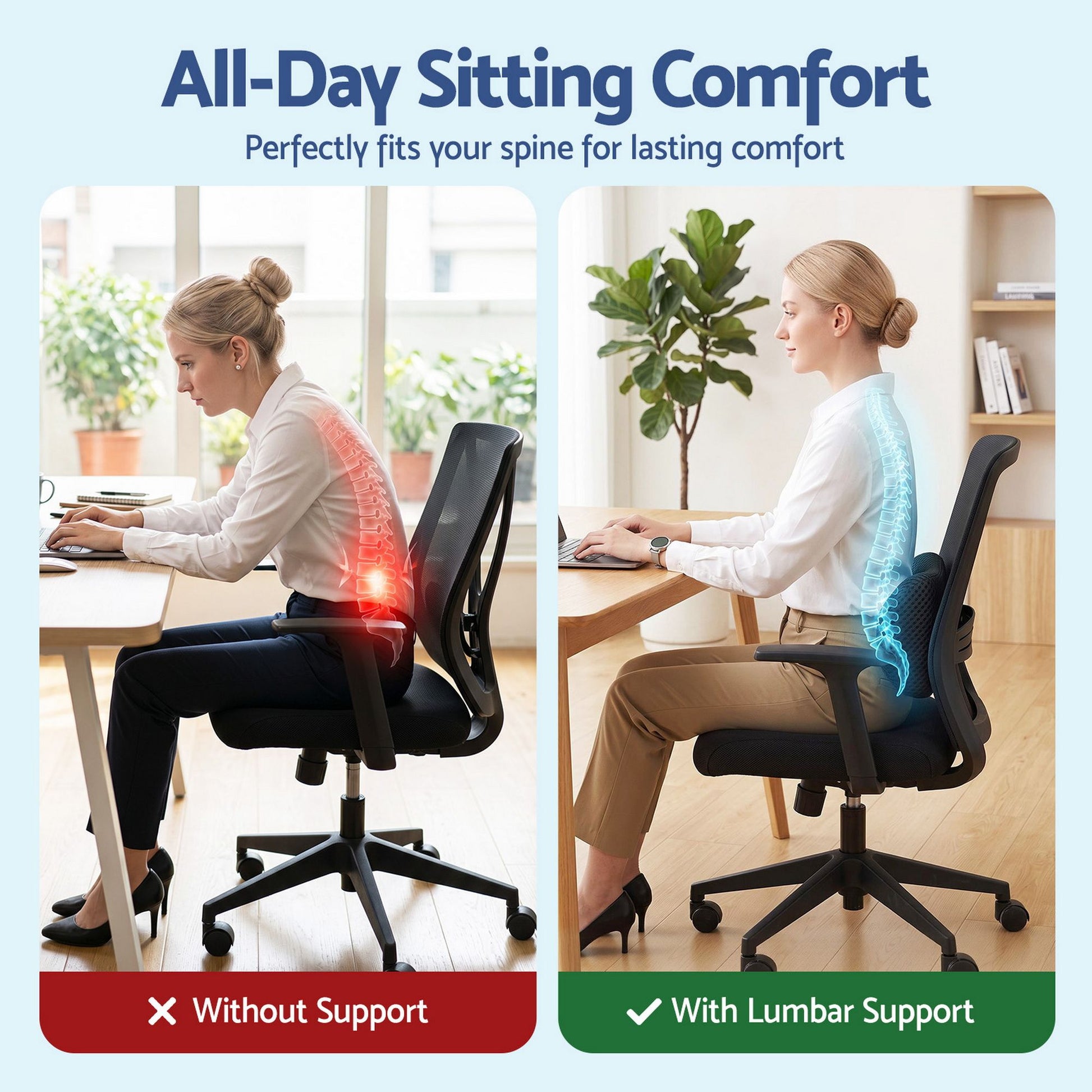 Artiss Lumbar Support Pillow for Office Chair and Car Ergonomic Memory Foam Lumbar Pillow for Lower Back, Breathable Back Support Pillow for Car Seat, Bed and Recliner