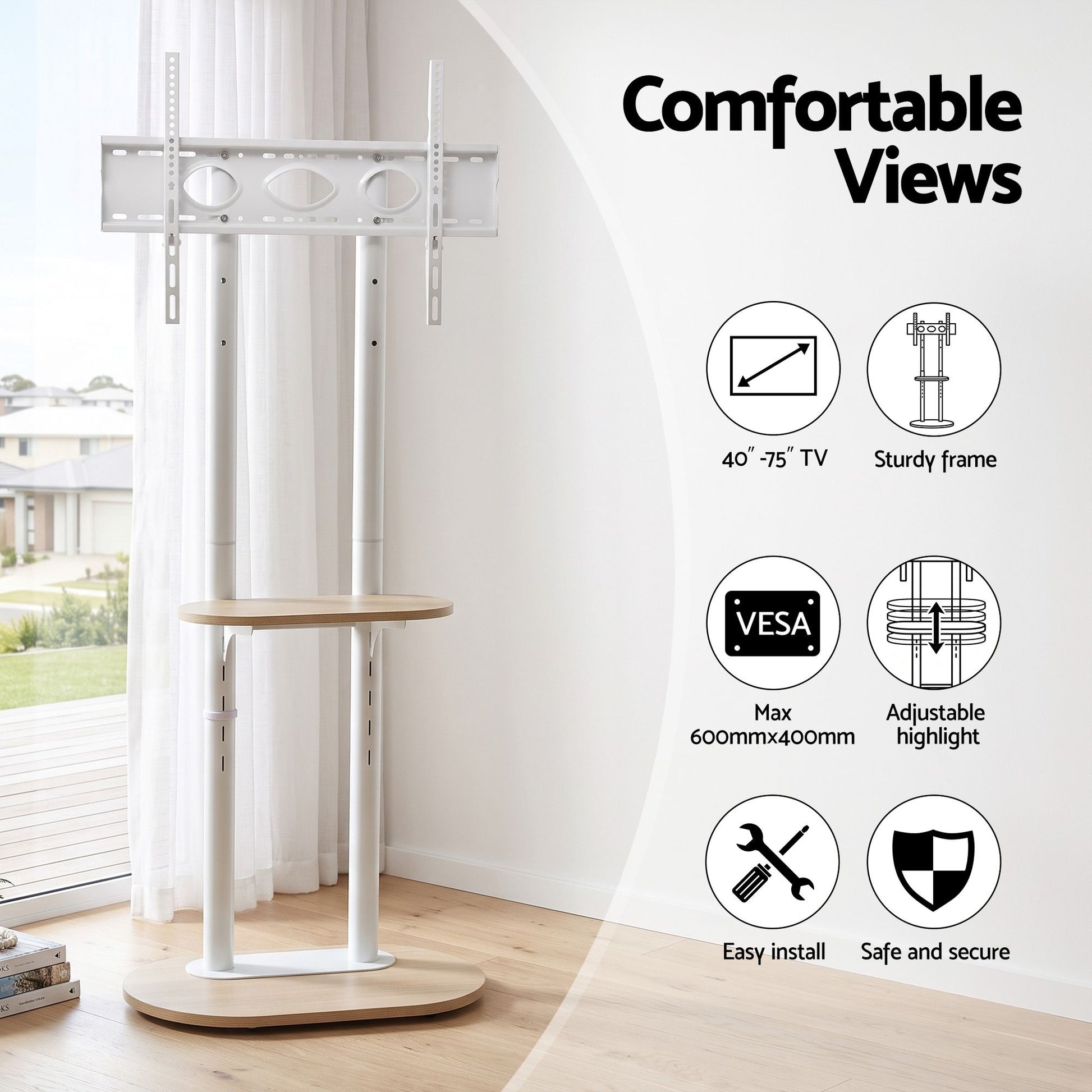 Artiss Mobile TV Floor Stand 40-75" Bracket Universal Adjustable Shelves Wheels