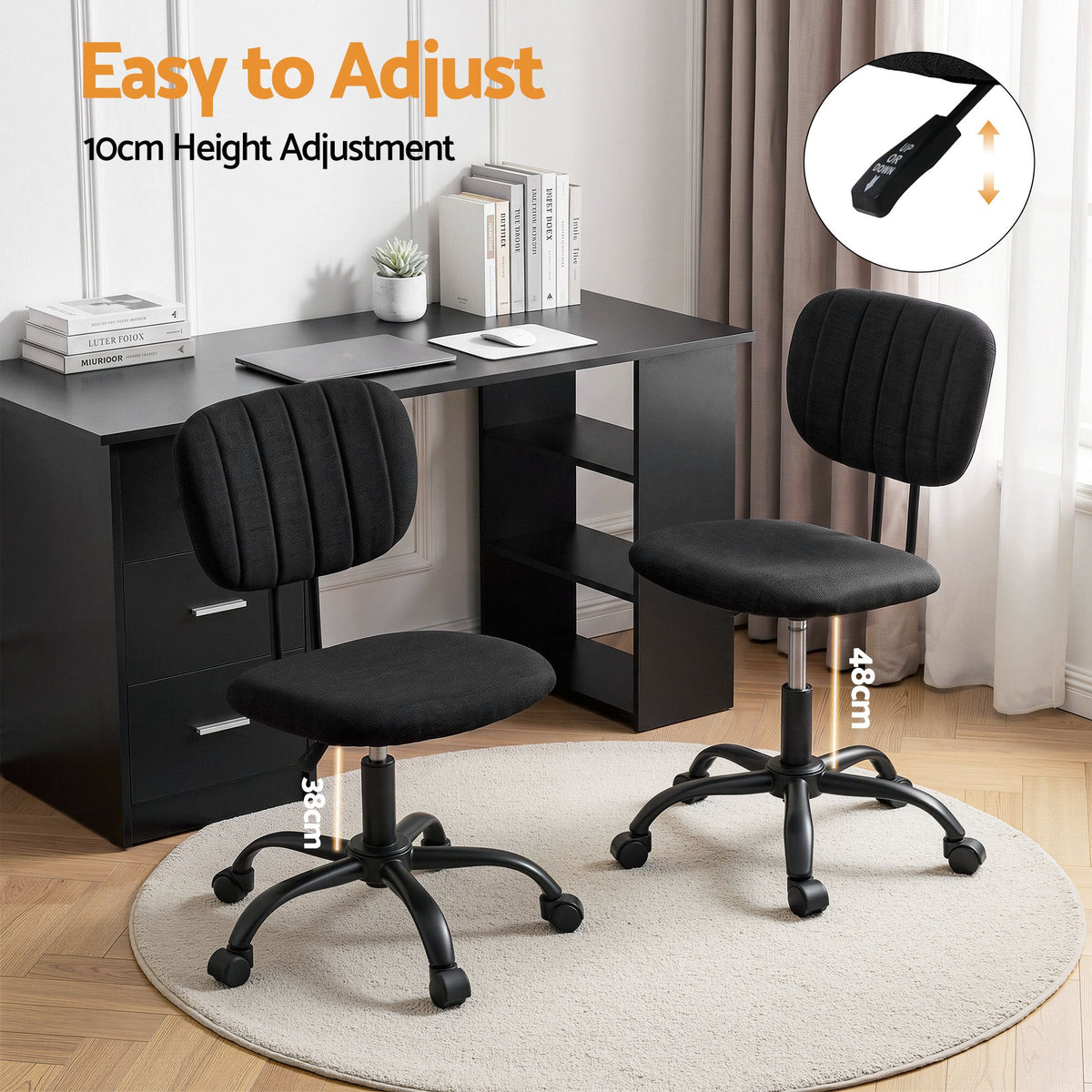 Artiss Office Desk & Chair Set 120cm Computer Desk with 3 Drawers & Open Shelves, Ergonomic Armless Office Chair with Wheels, Height Adjustable for Home Office Study