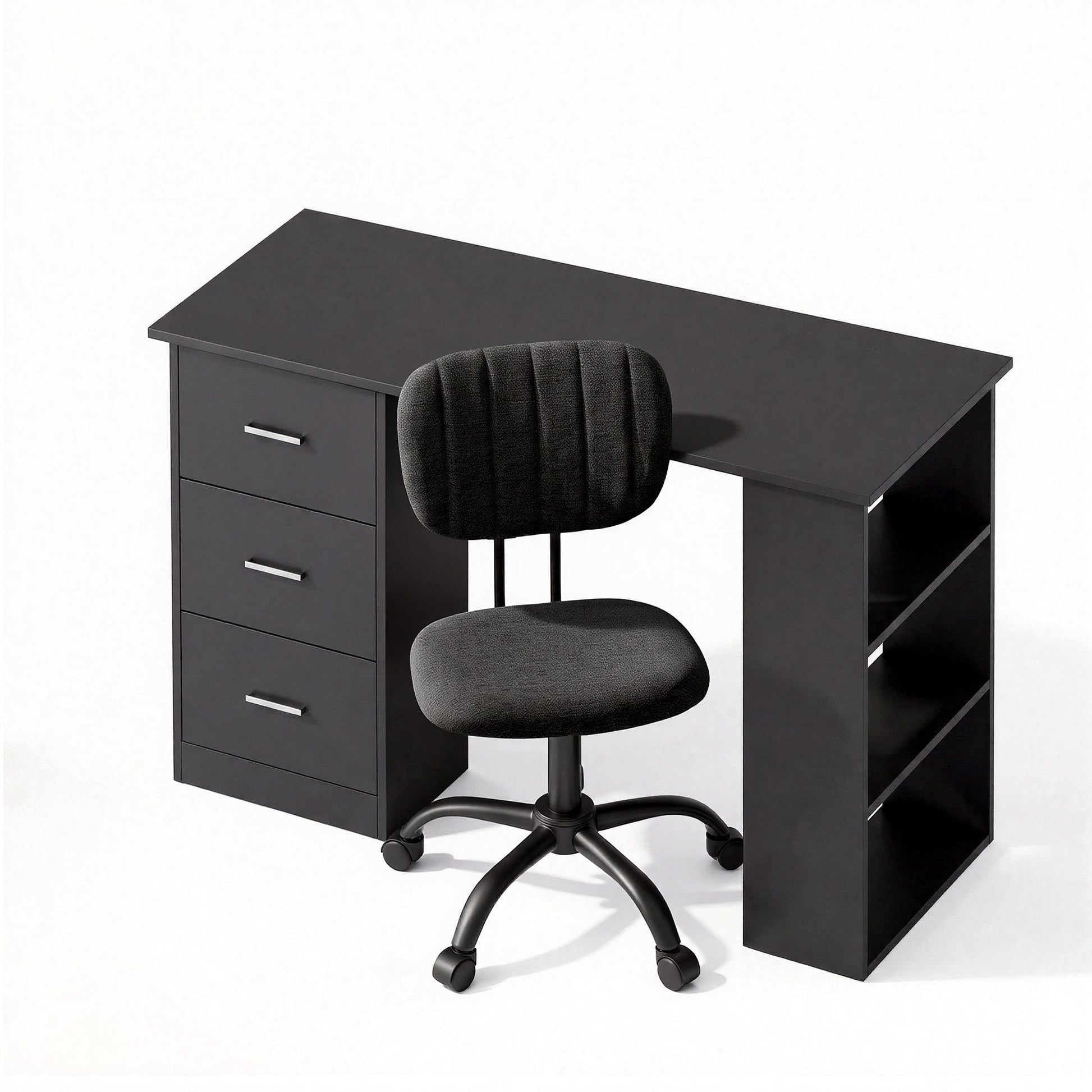 Artiss Office Desk & Chair Set 120cm Computer Desk with 3 Drawers & Open Shelves, Ergonomic Armless Office Chair with Wheels, Height Adjustable for Home Office Study