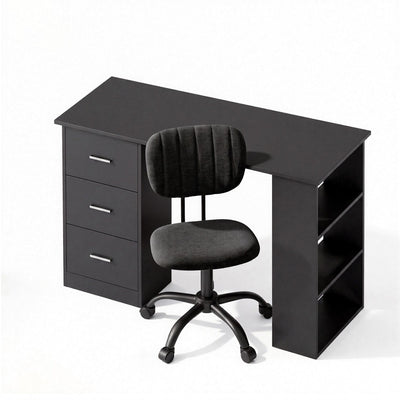 Artiss Office Desk & Chair Set 120cm Computer Desk with 3 Drawers & Open Shelves, Ergonomic Armless Office Chair with Wheels, Height Adjustable for Home Office Study
