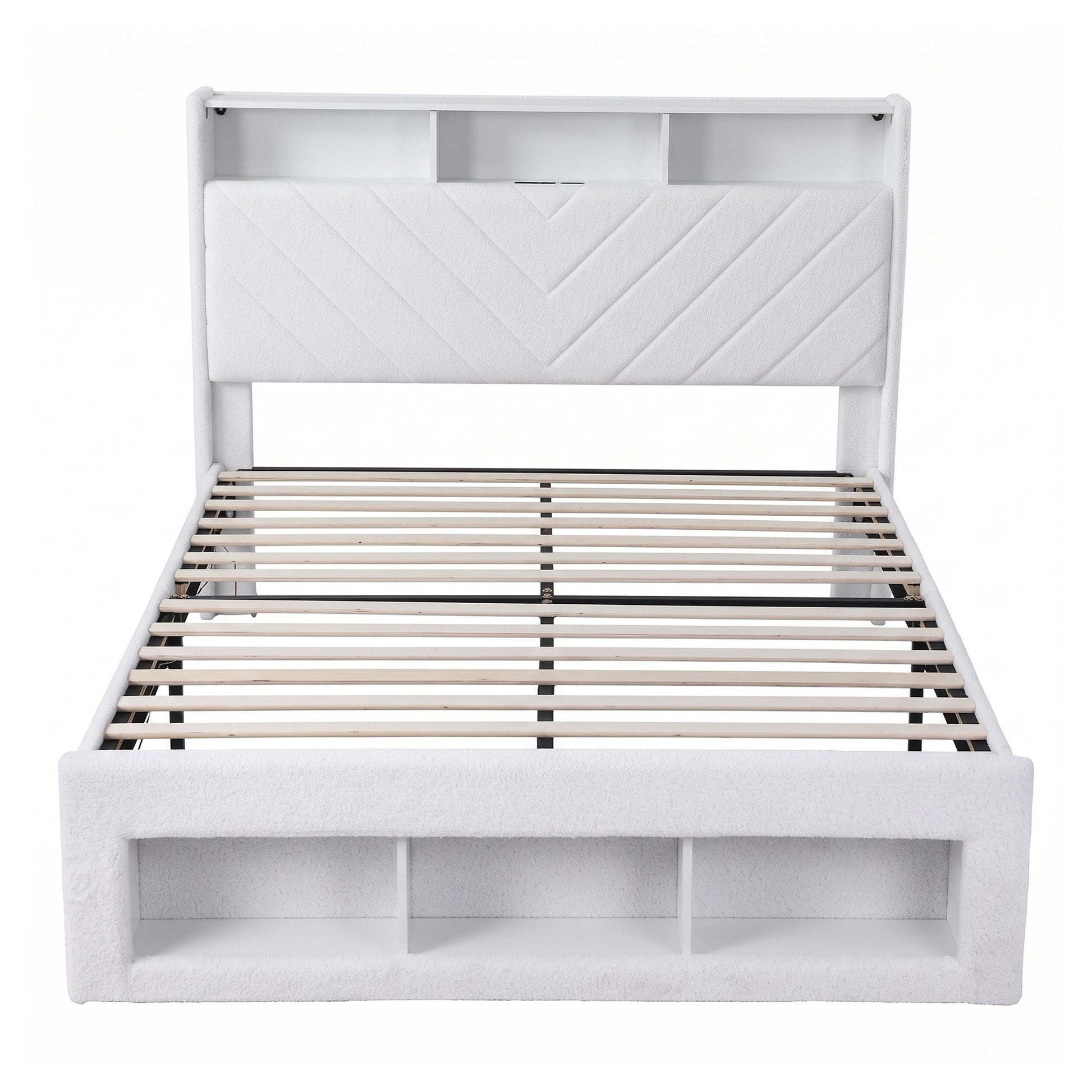Artiss Queen Bed Frame with Storage Charging Station & LED White