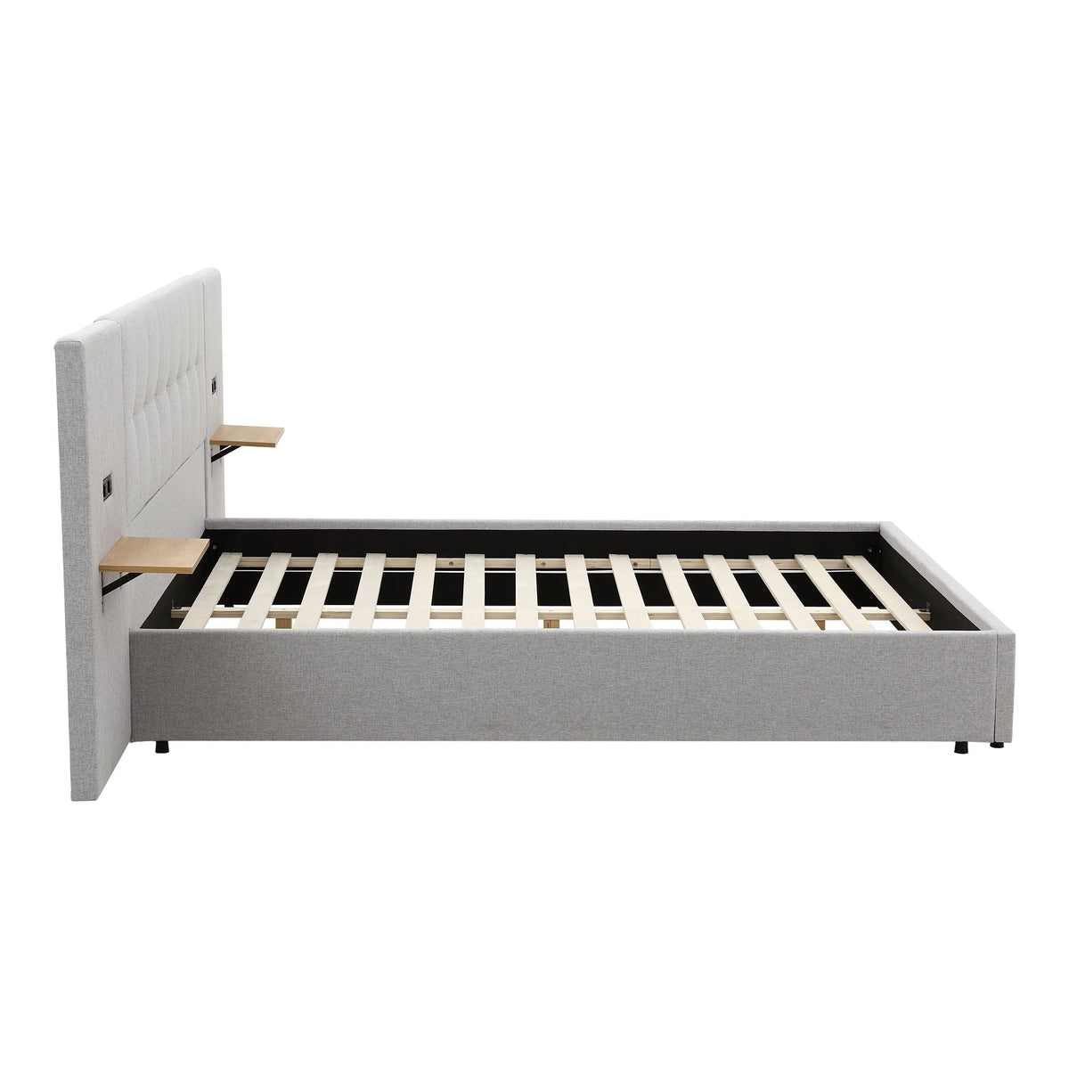 Artiss Queen Bed Frame with Wide Headboard, Floating Shelves and USB Grey