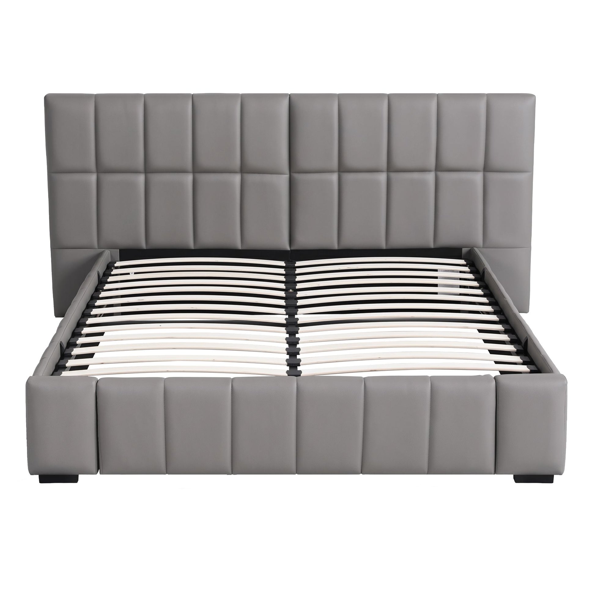Artiss Queen Size Upholstered Gas Lift Bed Frame with Foldable Bench PVC Leather Platform Bed with Storage