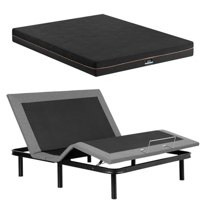 Artiss Queen size bed frame with Giselle Bedding Queen Mattress, adjustable bed Base Combo for Snoring Relief, Independent Head Foot Incline, Wireless Remote, Black,18cm Thickness