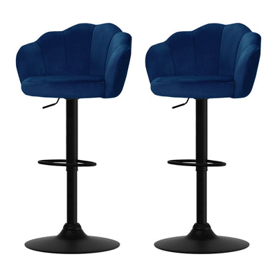 Artiss Set of 2 Bar Stools Kitchen Stool Swivel Chair Gas Lift Velvet Chairs Blue Nessah