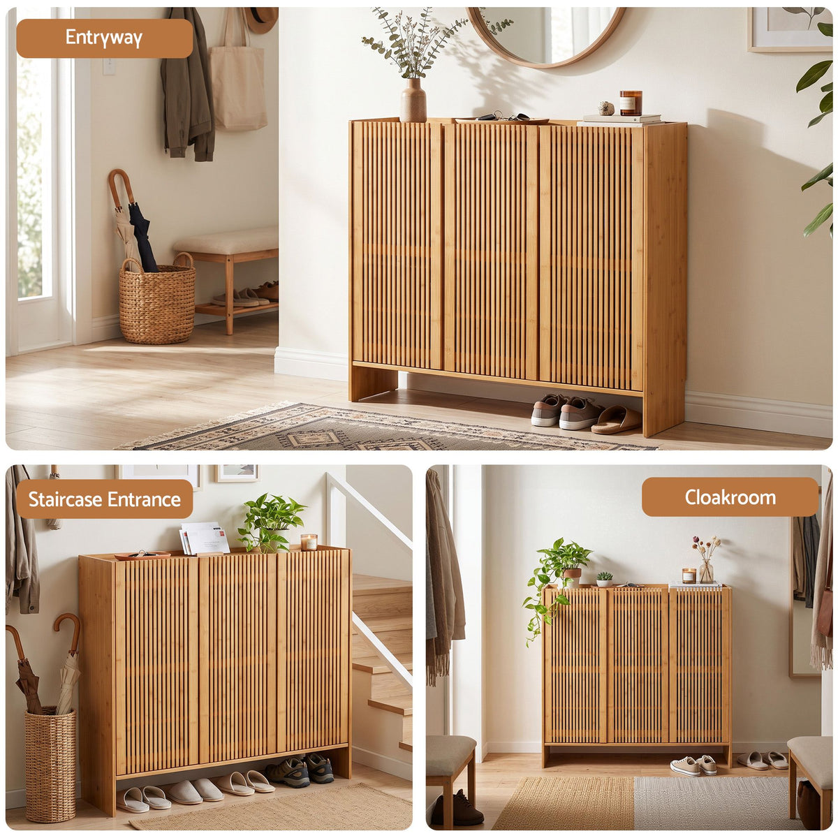 Artiss Shoe Cabinet Versatile Door 24 Pairs Shoe Storage Cupboard Bamboo