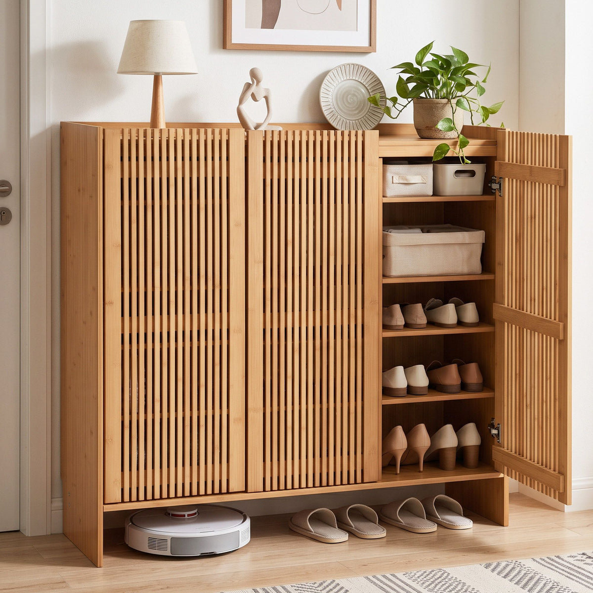 Artiss Shoe Cabinet Versatile Door 24 Pairs Shoe Storage Cupboard Bamboo