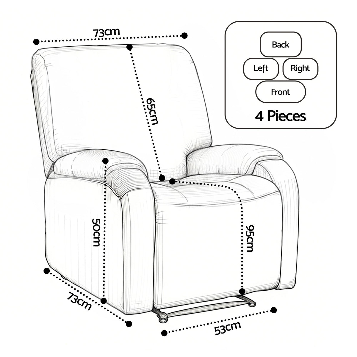 Artiss Split Stretch Recliner Chair Cover, Printed Non Slip Pet Friendly Washable Slipcover for Single Armchair