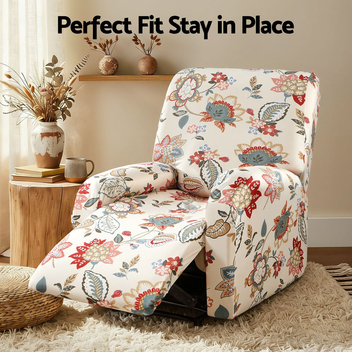 Artiss Split Stretch Recliner Chair Cover, Printed Non Slip Pet Friendly Washable Slipcover for Single Armchair
