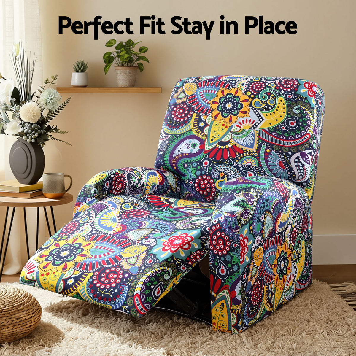 Artiss Split Stretch Recliner Chair Cover, Printed Non Slip Slipcover