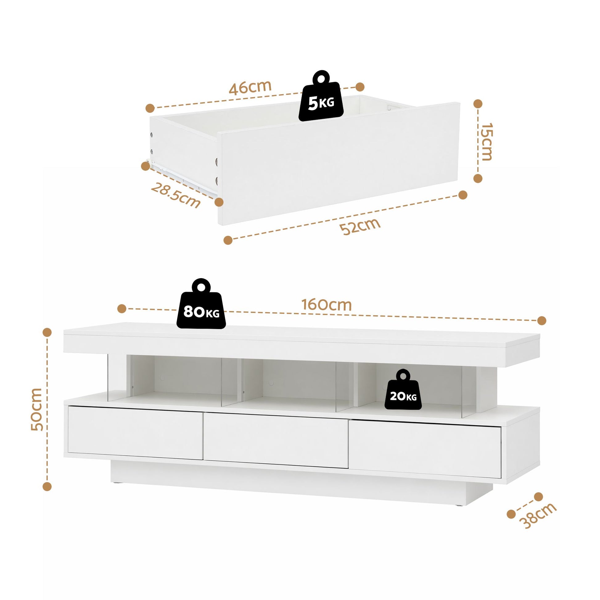 Artiss TV Unit LED 160CM Storage Drawer White