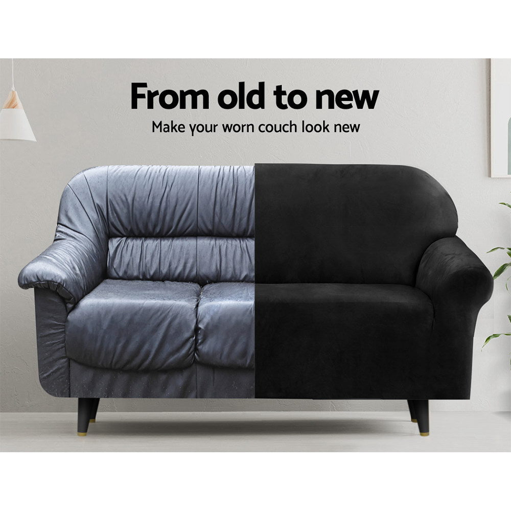 Artiss Velvet Sofa Cover Plush Couch Cover Lounge Slipcover 2 Seater Black