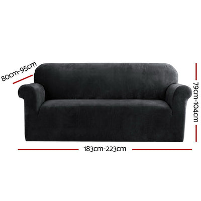 Artiss Velvet Sofa Cover Plush Couch Cover Lounge Slipcover 3 Seater Black