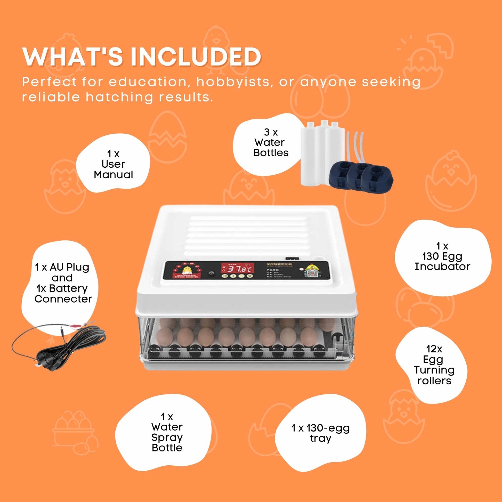 Automatic 130 Egg Incubator - Electric Digital Turning Chicken Quail Duck Hatching