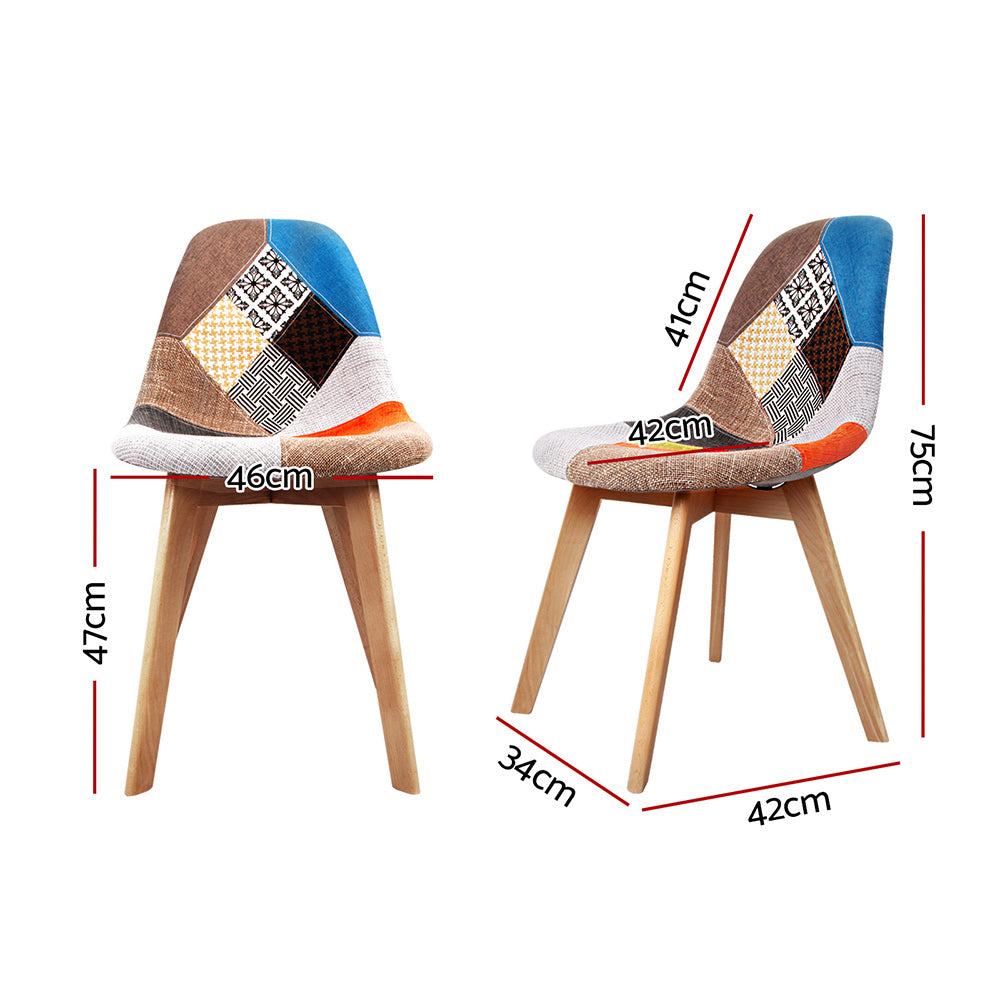 Artiss Set of 2 Retro Beech Fabric Dining Chair - Multi Colour