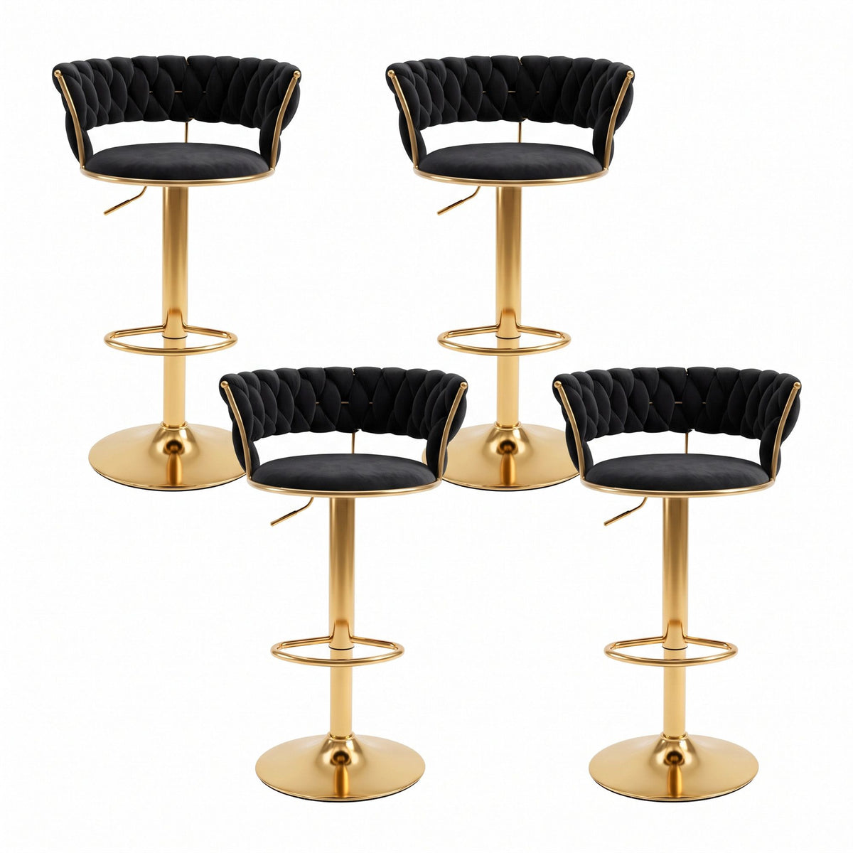 Artiss 4x Bar Stools Gas Lift Adjustable Velvet Woven Backrest Vivien Black