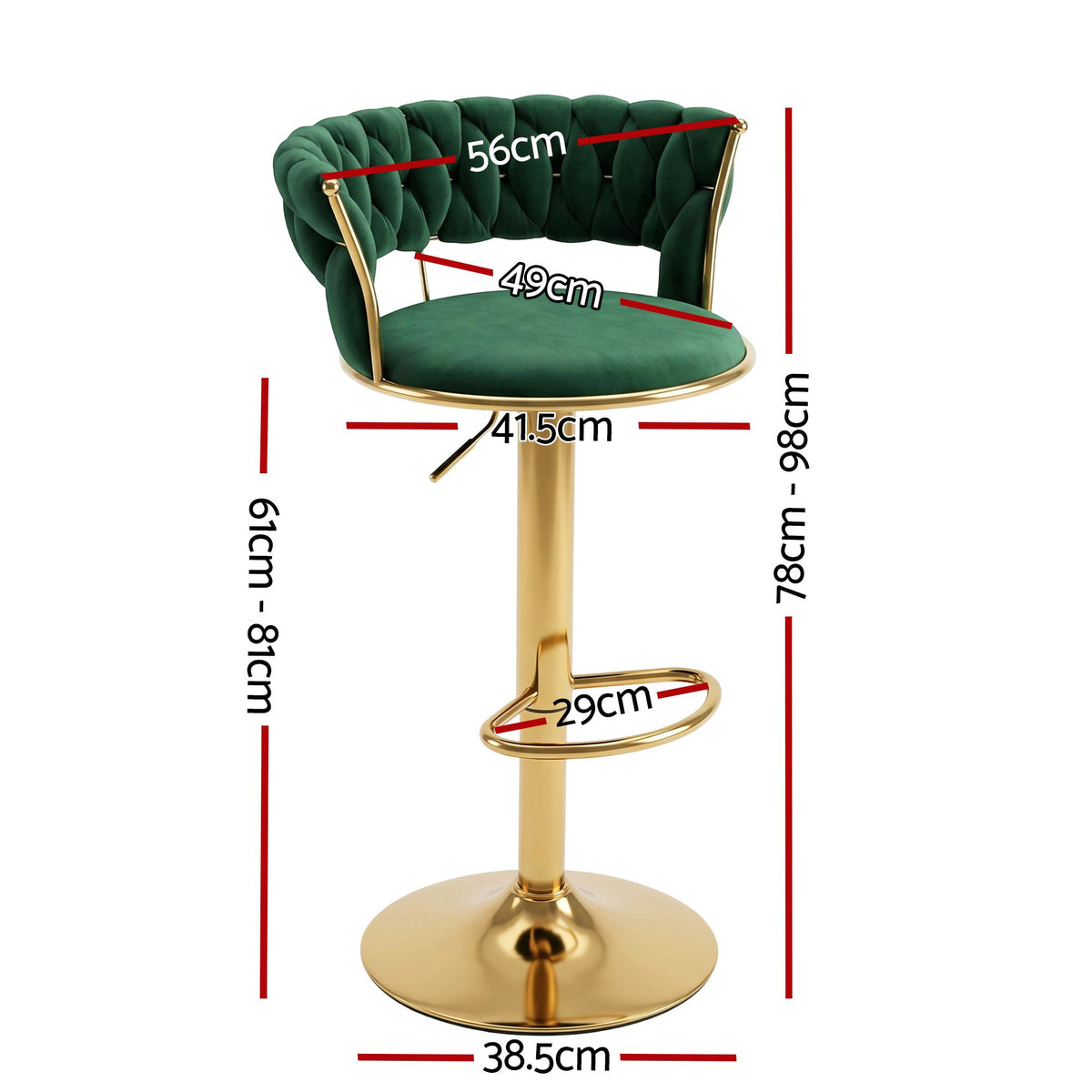 Artiss 3x Bar Stools Gas Lift Adjustable Velvet Woven Backrest Vivien Green