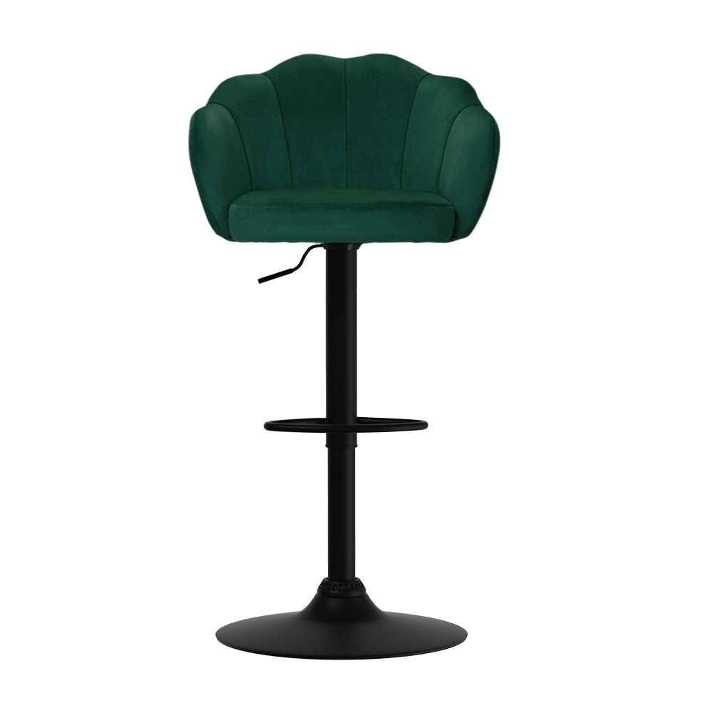 Artiss Set of 2 Bar Stools Kitchen Stool Swivel Chair Gas Lift Velvet Chairs Green Nessah