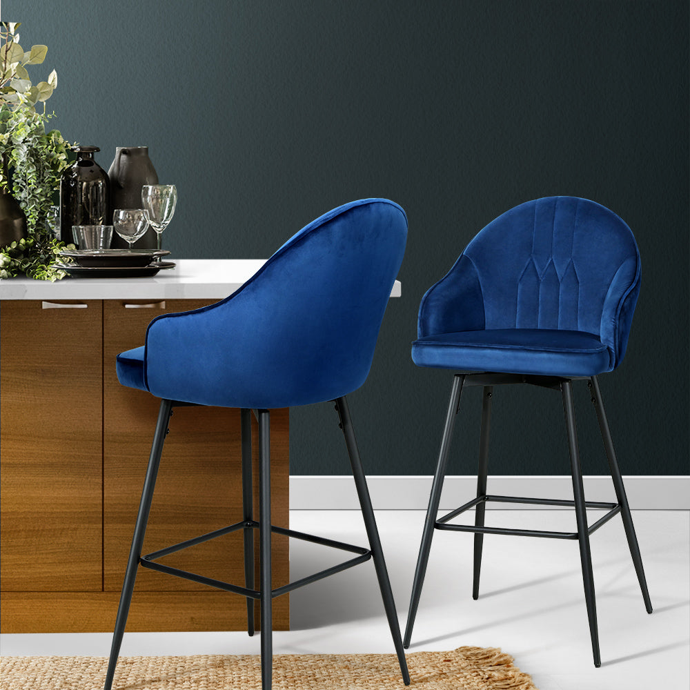 Artiss Set of 2 Bar Stools Kitchen Stool Dining Chairs Velvet Chair Barstool Blue Mesial