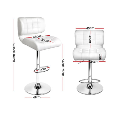 Artiss Set of 2 PU Leather Gas Lift Bar Stools - White and Chrome