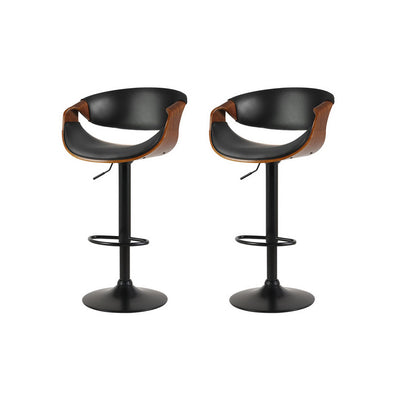 Artiss 2X Bar Stools Swivel Chair Kitchen Gas Lift Wooden Bar Stool Leather