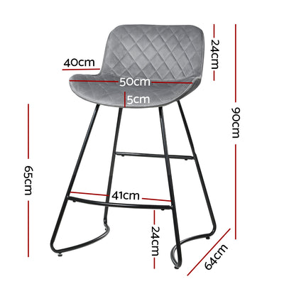 Artiss 2x Bar Stools Velvet Seat Metal Legs Grey