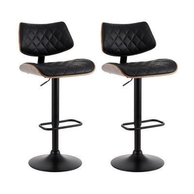 Artiss 2x Bar Stools Kitchen Dining Chairs Gas Lift Stool Wooden Leather Black