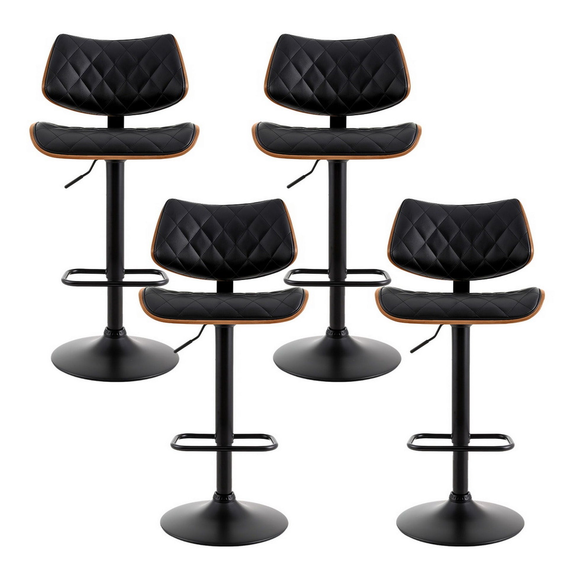 Artiss 4x Bar Stools Kitchen Dining Chairs Gas Lift Stool Wooden Leather Black