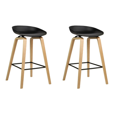 Artiss Set of 2 Wooden Square Footrest Bar Stools - Black