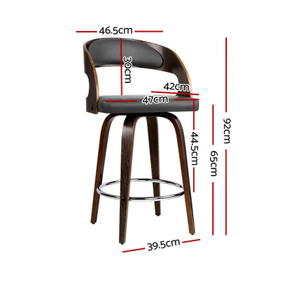 Artiss Set of 2 Walnut Wooden PU Leather Bar Stools - Grey and Walnut