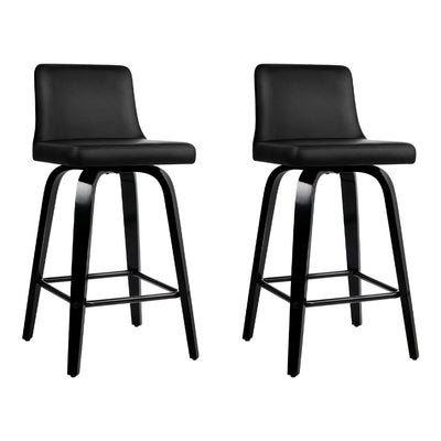 Artiss Set of 2 Wooden PU Leather Bar Stool - Black