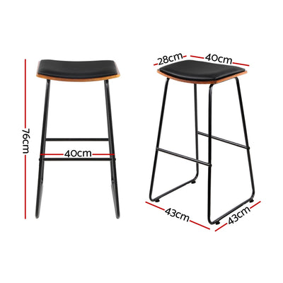 Artiss Set of 2 Backless PU Leather Bar Stools - Black and Wood