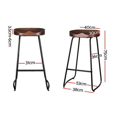 Artiss Set of 2 Backless Elm Wood Bar Stools 75cm - Black