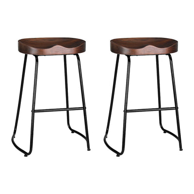 Artiss Set of 2 Elm Wood Backless Bar Stools 65cm - Black and Dark Natural