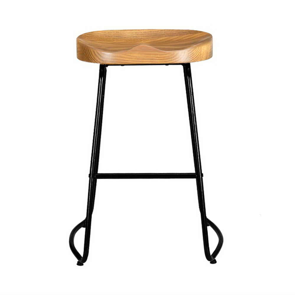 Artiss Set of 2 Elm Wood Backless Bar Stools 65cm - Black and Light Natural