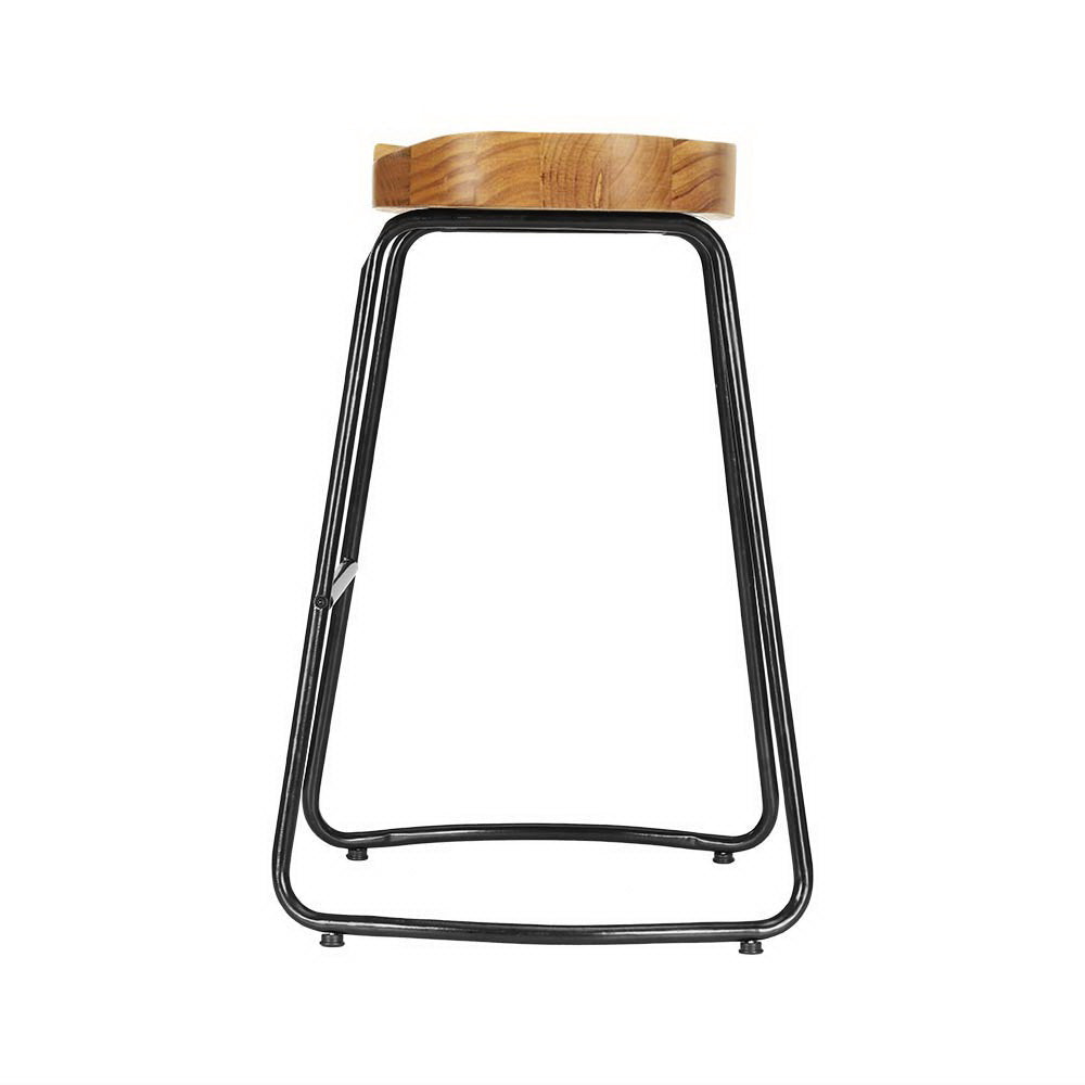 Artiss Set of 2 Elm Wood Backless Bar Stools 65cm - Black and Light Natural