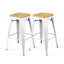 Artiss Set of 2 Metal and Bamboo Bar Stools - White